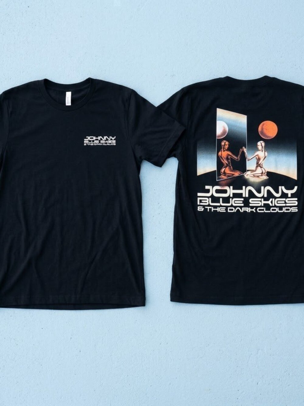 Johnny Blue Skies & The Dark Clouds Sci-Fi Landscape Black Reprint T-Shirt